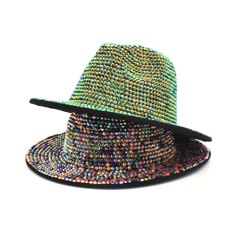 2Chique Boutique Women's Extra Bling Rhinestone Embellished Wide Brim Fedora Hat, Multicolor
