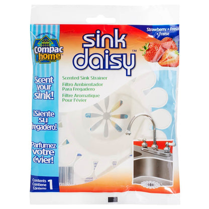 COMPAC HOME Sink Daisy Scented Kitchen Sink Strainer infuses & Freshens Your Sink, Must Have Kitchen Sink Accessories, Sink Drain Strainer - Catcher, White, Strawberry Scent, 6 Count, (3 Packs of 2)