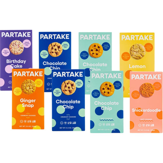 Gluten Free Soft Baked & Crunchy Vegan Cookies by Partake – 8 Boxes | Vegan, Allergy Friendly | No Peanuts, Soy, Dairy, Tree Nuts | Safe School Snack for Kids | Contents May Vary