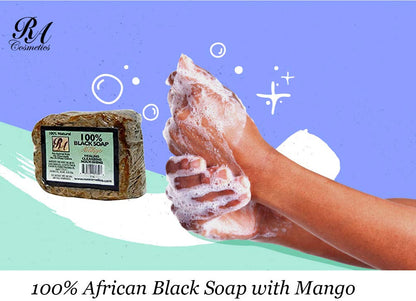 RA Cosmetics 100% Natural African Black Soap, Mango Scent, 5 oz, 141g