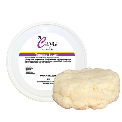 3CayG Tucuma Butter Pure Unrefined 8oz Body Butter| For Hair Hydration and Growth