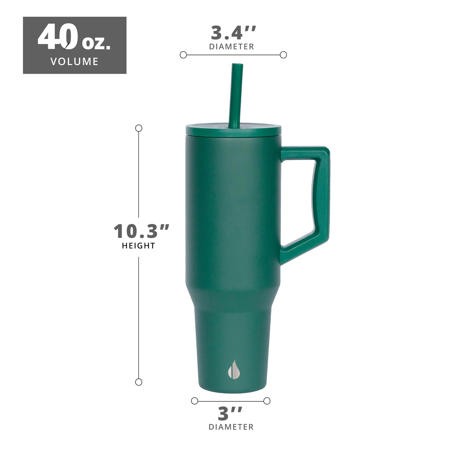 Elemental 40 oz Tumbler with Handle and Straw - Spill Proof Insulated Stainless Steel Commuter for Hot and Cold Beverages - Travel Coffee Mug with 2 Straws & Spill Proof Lid - 40oz - Forest Green