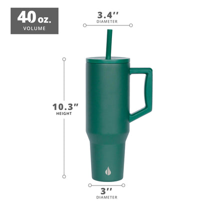 Elemental 40 oz Tumbler with Handle and Straw - Spill Proof Insulated Stainless Steel Commuter for Hot and Cold Beverages - Travel Coffee Mug with 2 Straws & Spill Proof Lid - 40oz - Forest Green