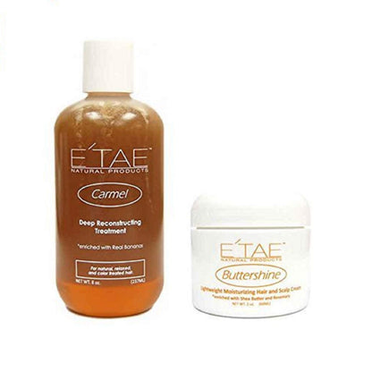 E'TAE Natural Products Carmel Deep Reconstructing Treatment 8oz, Buttershine Moisturizing Hair and Scalp Cream 2oz