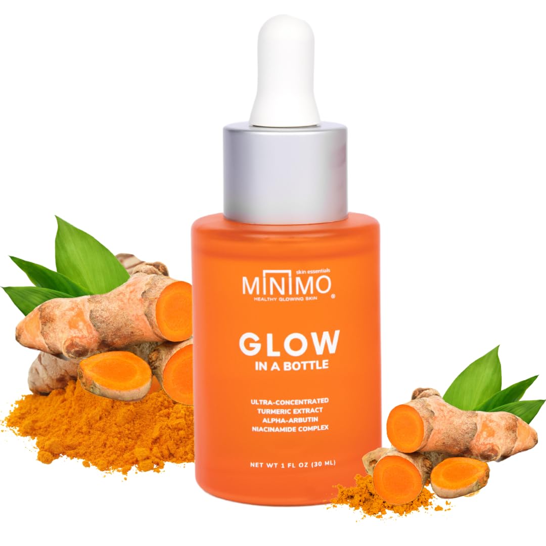 Minimo Glow in a Bottle with Ultra-Concentrated Natural Turmeric Skin Brightening Oil for Dark Spots | Turmeric Facial Repair Serum Cleanses Skin | Turmeric Serum for Face - 1 Fl. Oz Travel Size