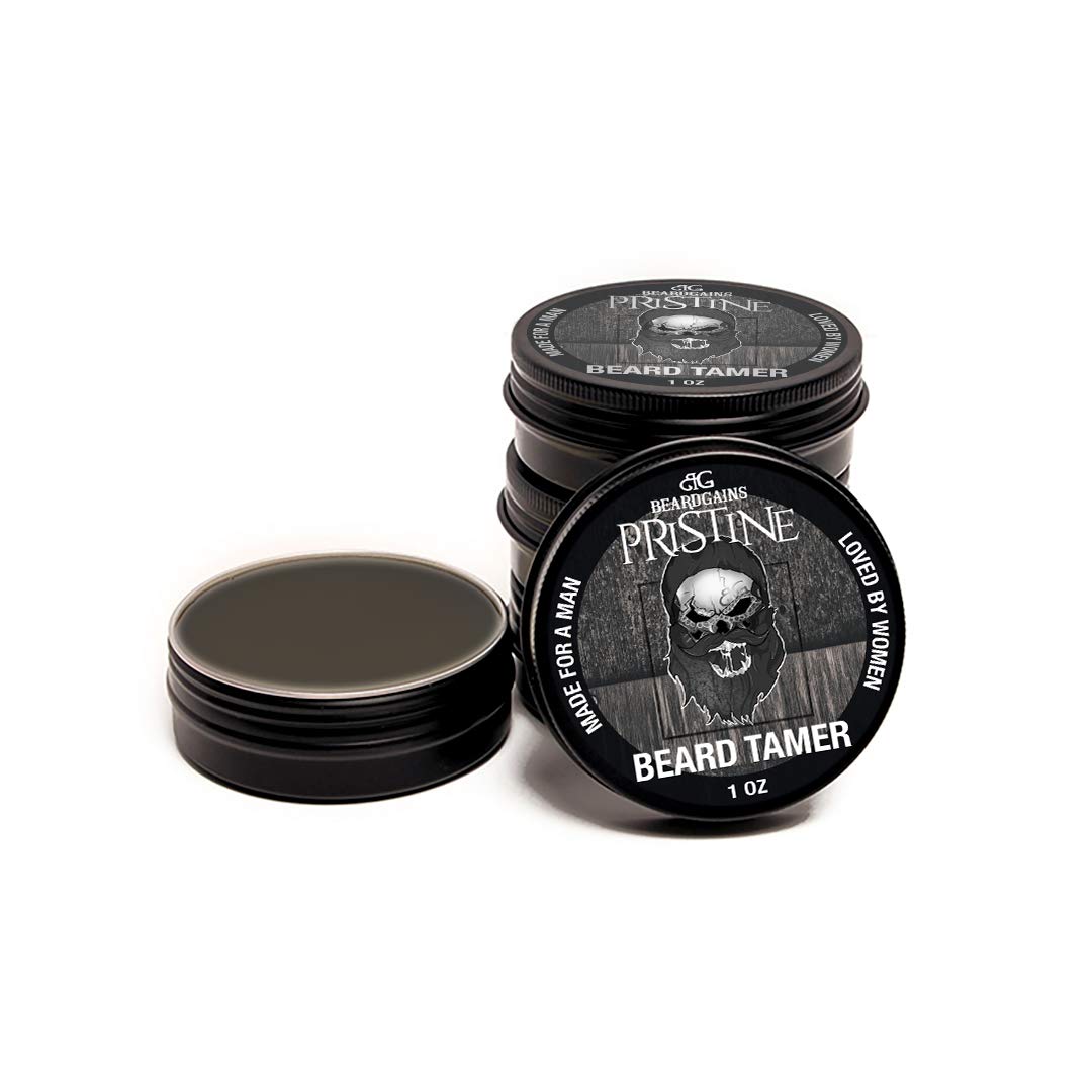Beard Gains Pristine Scented Color Tinted Beard Tamer Wax for Men, Shape, Style & Groom Facial Hairs with Organic Balm Leave In Conditioner, Control Wild Whisker Hairs - Choose Your Hair Color (Black)