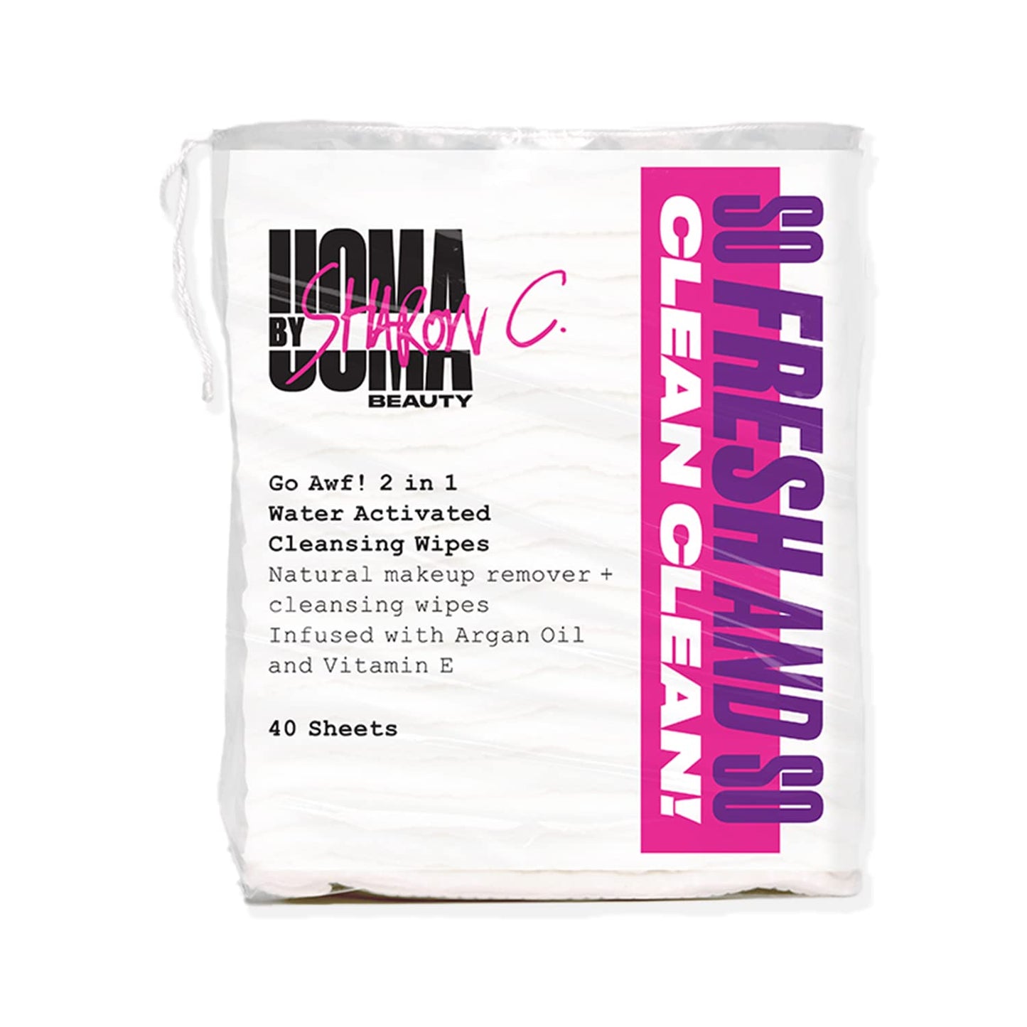 UOMA by Sharon C. Face Wipes - Go Awf 2 in 1 Water Activated Makeup Wipes. Biodegradable Cotton Pads, Face Cleansing Wipes Makeup Remover. Facial Wipes with Argan Oil + Vitamin E. 40 Make Up Wipes