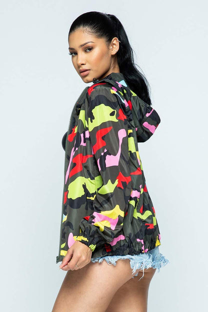 2Chique Boutique Women's Camouflage Hoodie Windbreaker Jacket (Medium)