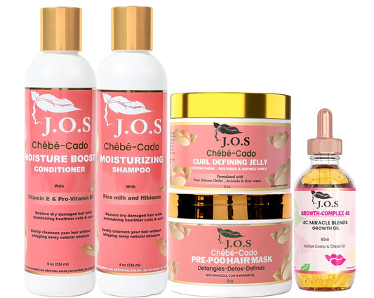 J'Organic Solutions 5-in-1 Chebe-Cado Hair Care Kit - Pre shampoo Clay Hair Mask Moisturizing Shampoo, Deep Hydration Conditioner, Hair and Miracle blend oil, Detoxifying and Curl Defining Jelly