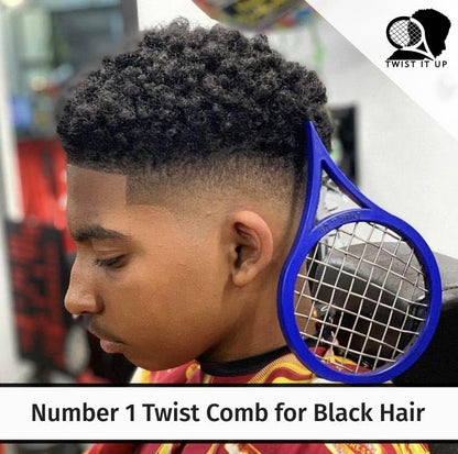 Twist It Up Comb (Imperial Blue) - Alternative to Hair Sponges for Black Men's Curls, Tennis Racket Style Hair Twisting Comb