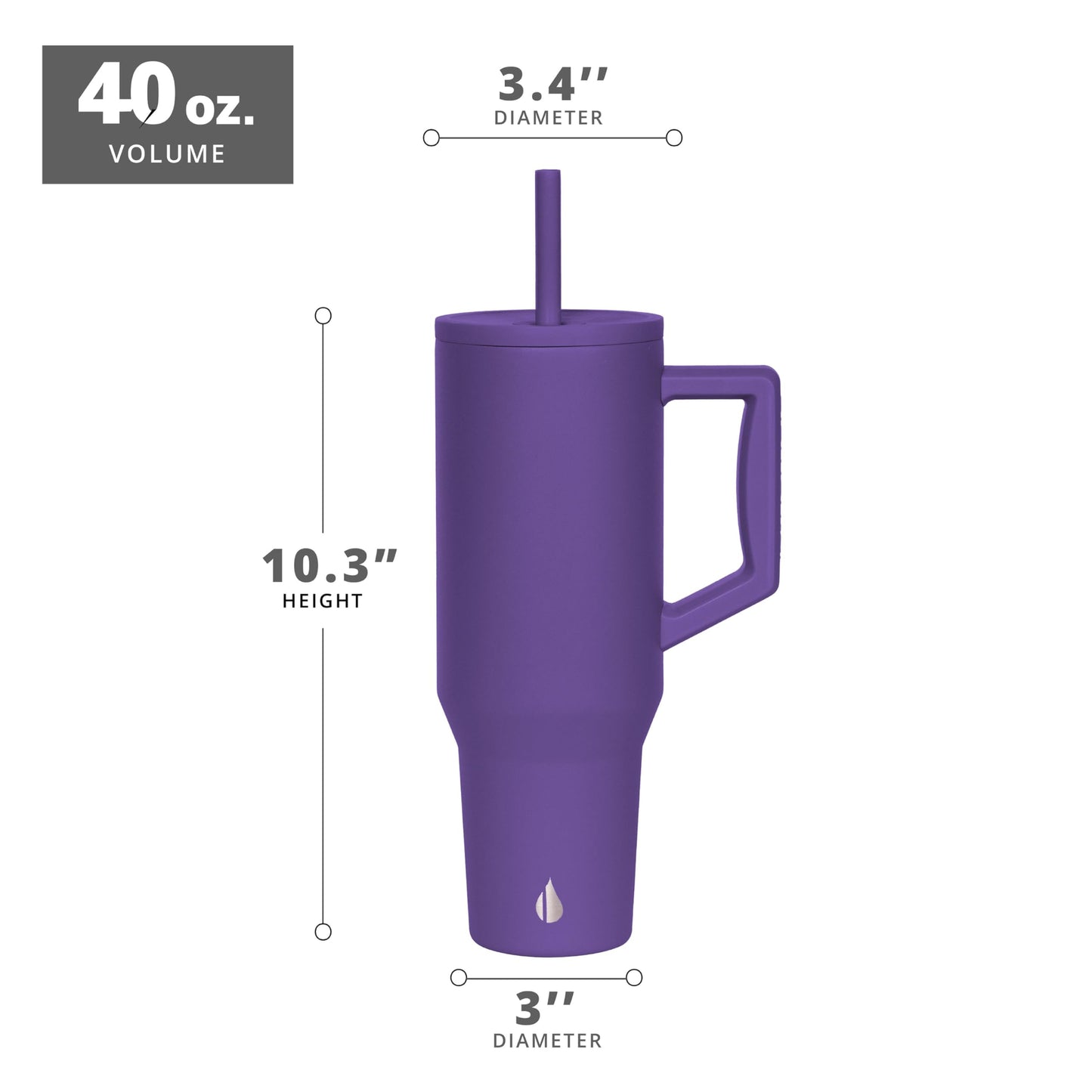 Elemental 40 oz Tumbler with Handle and Straw - Spill Proof Insulated Stainless Steel Commuter for Hot and Cold Beverages - Travel Coffee Mug with 2 Straws & Spill Proof Lid - 40oz - Purple