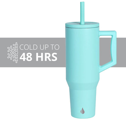 Elemental 40oz Tumbler with Handle and Straw - Spill Proof Insulated Stainless Steel Commuter for Hot & Cold Beverages - Travel Coffee Mug with 2 Straws & Spill Proof Lid - 40 oz - Robin's Egg