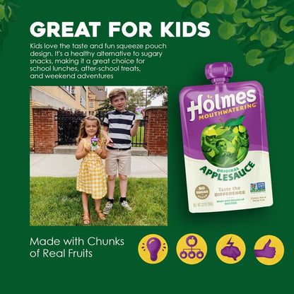 Applesauce Squeeze Pouch, Organic Applesauce Pouches with Real Chunks of Fruit, No Artificial Flavors Fruit Snack, (Original Apple, 12 Pack of 3.2 oz)