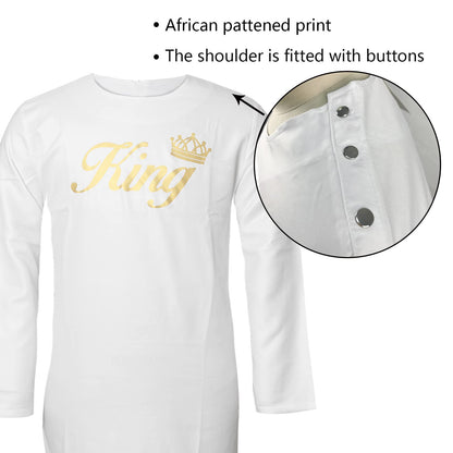 TIDOIRSA African Mens Clothing,Print Long Sleeve Dashiki and Pants Outfit 2 Piece Set (White, 4XL)