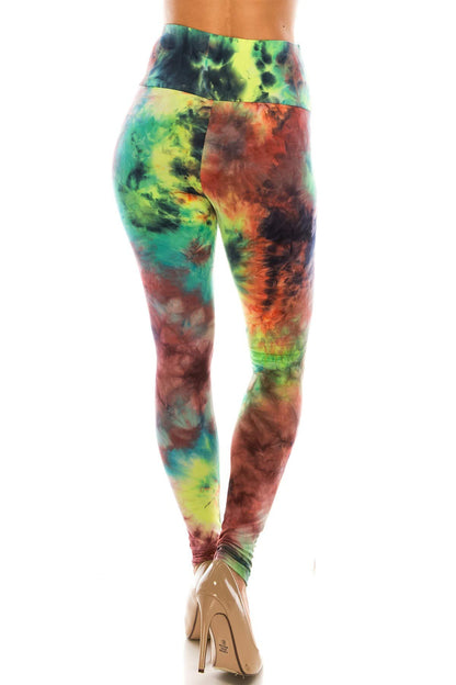 2Chique Boutique Women's High Waist Tie Dye Fashion Leggings Super Soft Stretch Fabric (Multicolor, Small)