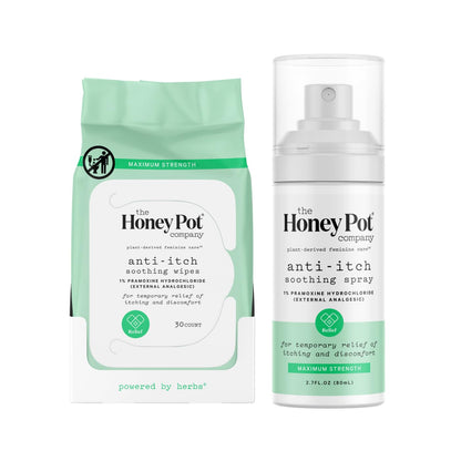 The Honey Pot Company - Feminine Anti-Itch Soothing Wipes & Anti-Itch Spray Bundle - At Home or On the Go Medicated Wipes & Spray to Relieve Itching & Discomfort - Maximum Strength - Feminine Care