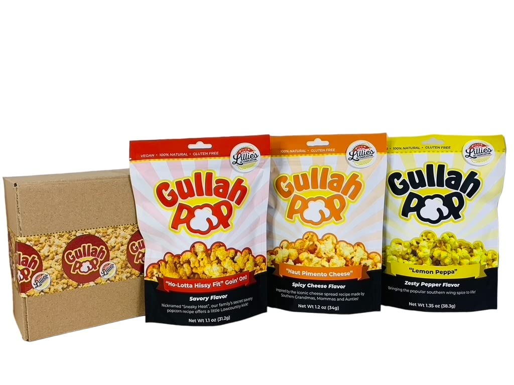 Lillie's of Charleston Gullah Pop 3 Flavor Variety, Healthy Artisanal Popcorn Snacks, Gluten Free, 1.1-1.35 Ounce Bags (Pack of 3)