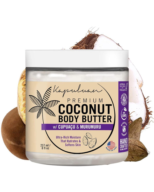 Coconut Body Butter for Women Dry Skin, Body Butter with Pure Coconut Oil, Cupuaçu & Murumuru, Whipped Body Butter for Women, Shea Body Butter Cream, Mantequilla Corporal (Watermelon & Freesia Scent)