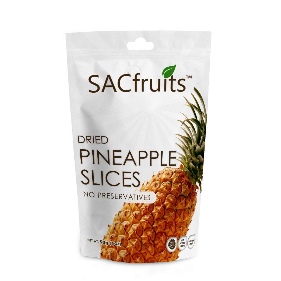 SACFruits All Natural Delicious Dried Pineapple Slices | Non-GMO | Unsweetened & Unsulfured – Lean, Vegan & Paleo Friendly Snacks (3 bags x 1.7oz)