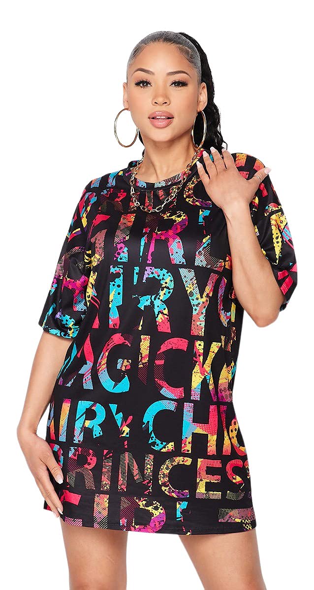 2Chique Boutique Women's Multicolor Printed Tunic Dress (Small, s)