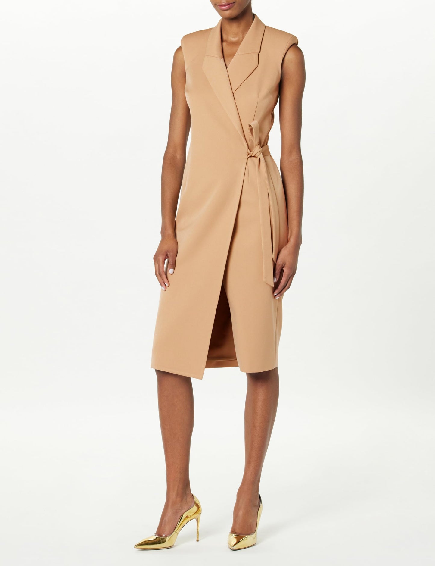 Sleeveless Wrap Dress, 4, Camel