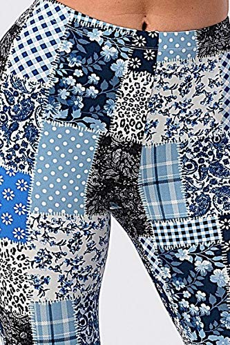 2Chique Boutique Women's High Waisted Floral Patchwork Print Bell Bottom Pants (Blue/Multi, Large)