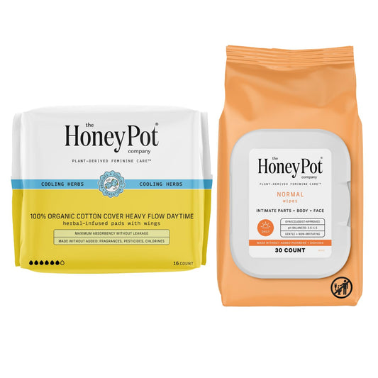 The Honey Pot Company - Heavy Daytime & Normal Feminine Wipes Bundle - Herbal Pads Insused w/Essential Oils for Cooling Effect - Feminine Care - Sanitary Pads for Women - FSA & HSA Eligible