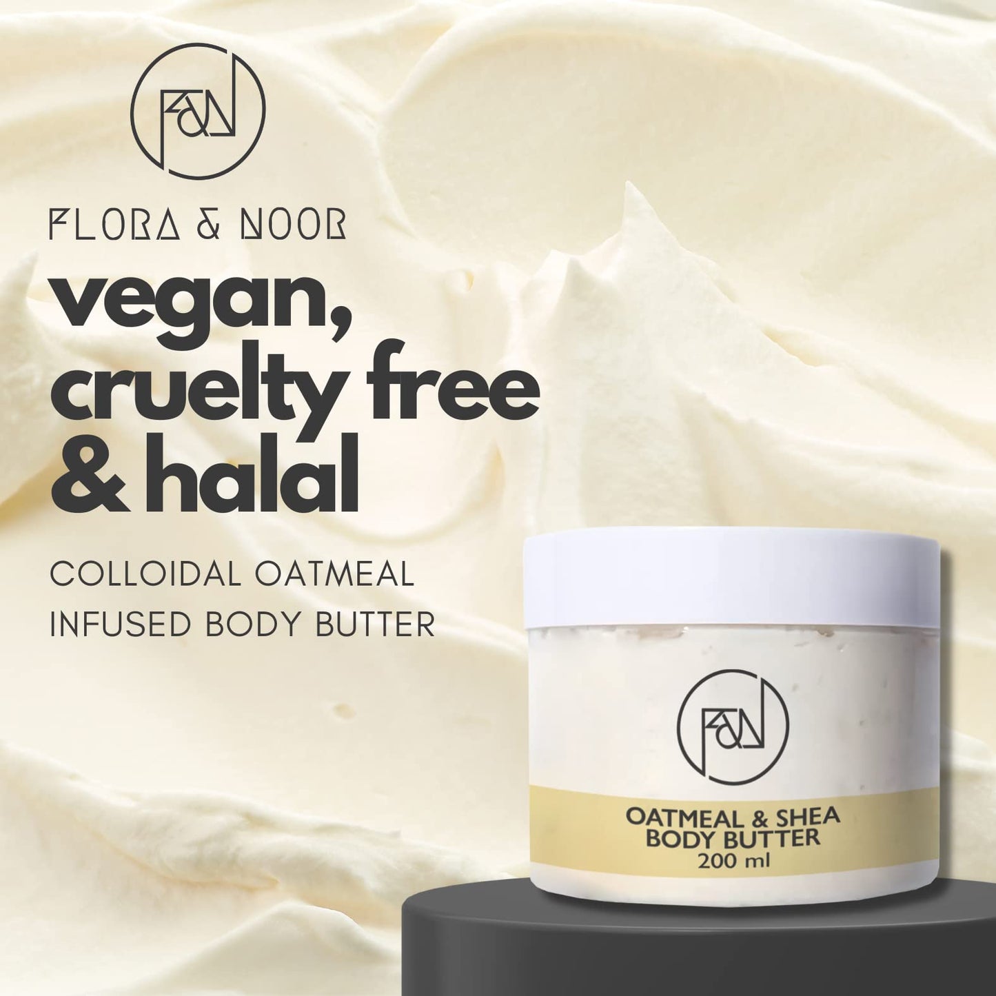 Flora and Noor Organic Whipped Shea Body Butter | Shea Butter for Face and Body Moisturizing Natural Body Butter for Dry Skin infused with Colloidal Oatmeal (200 ml)