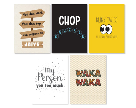 Kulture Games Nigerian Greeting Cards (10 Pack) - Fun Assorted African Cards with Envelopes & Stickers - 5 Unique West African & Nigerian Inspired Designs - Birthday, Anniversary, New Beginning & More