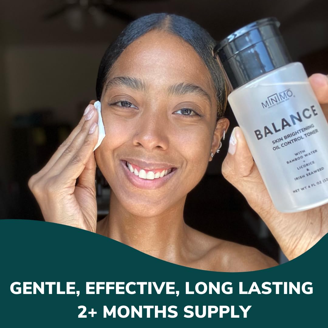 Minimo Balance Skin Brightening + Oil Control Daily Facial Toner - Hydrate & Detox Skin & Even Skin Tone - with Witch Hazel & Bamboo Water - Alcohol Free 4 oz