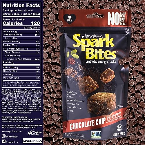 SPARK BITES - Chocolate Chip (Pack of 6) Allergen Free Vegan Healthy Energy Snack - A Steady Release of Wholesome Energy with NONE OF THE TOP 9 ALLERGENS - Vegan, Non-GMO, Gluten-Free