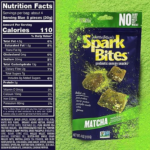 SPARK BITES Matcha - Green Tea (Pack of 6) Allergen Free Vegan Healthy Energy Snack - A Steady Release of Wholesome Energy with NONE OF THE TOP 8 ALLERGENS - Vegan, Non-GMO, Gluten-Free