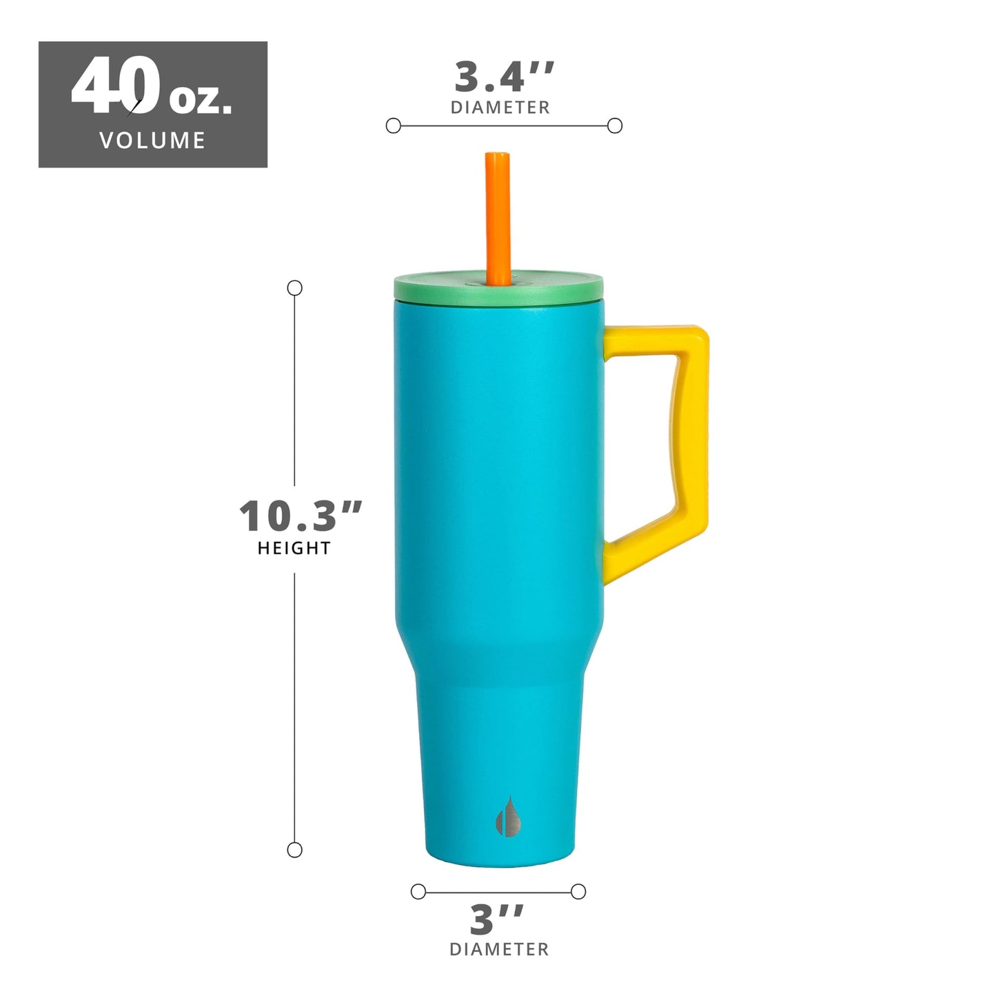 Elemental 40 oz Tumbler with Handle and Straw - Spill Proof Insulated Stainless Steel Commuter for Hot and Cold Beverages - Travel Coffee Mug with 2 Straws & Spill Proof Lid - 40oz - Blue Lagoon