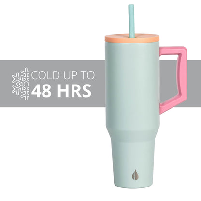 Elemental 40 oz Tumbler with Handle and Straw - Spill Proof Insulated Stainless Steel Commuter for Hot and Cold Beverages - Travel Coffee Mug with 2 Straws & Spill Proof Lid - 40oz - Mint Sorbet