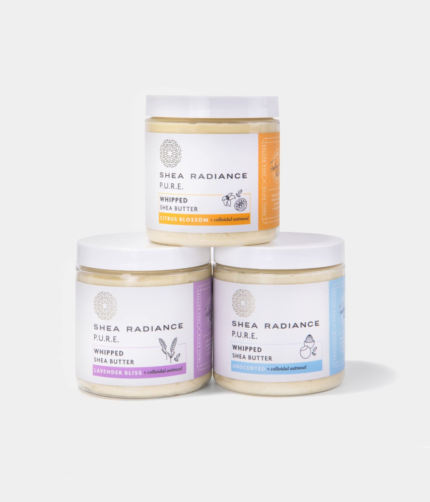 Shea Radiance P.U.R.E. Whipped Shea Butter with Colloidal Oatmeal - Whipped Body Butter Blended with Skin Soothing Oatmeal & Moisturizing Rice Bran Oil | Unscented (5 oz)