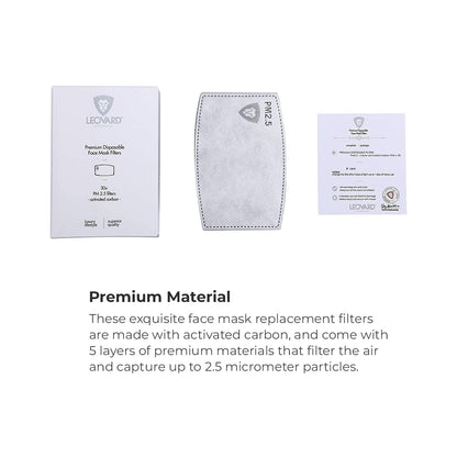 Leovard Face Mask Filters - 30 Premium PM2.5 Activated Carbon Filter - 5 Layered Replacement. Designed in USA