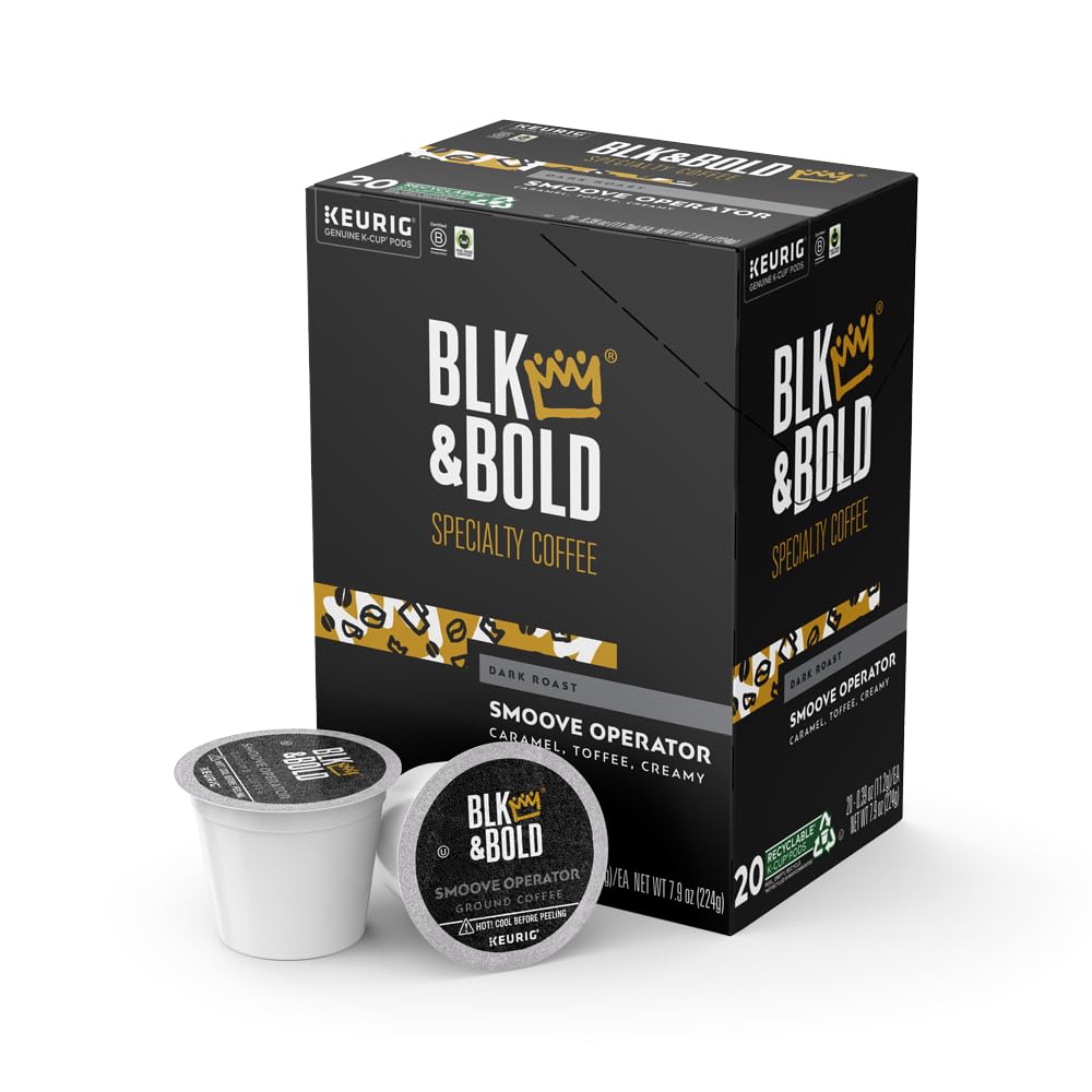 BLK & Bold Smoove Operator, Keurig Single Serve K-Cup Pods, Premium Dark Roast, 100% Arabica Beans, 20 Count