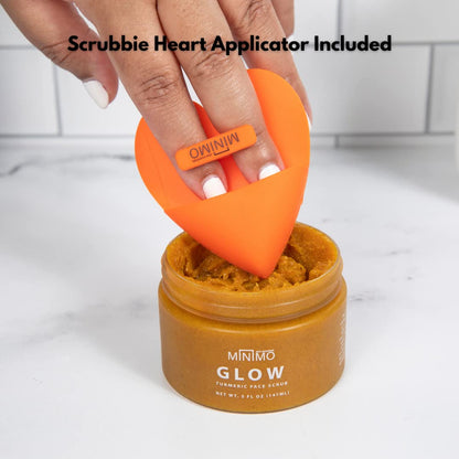 Minimo Glow Turmeric Face Scrub (Citrus Peach) With Heart Applicator - Infused with Turmeric, Manuka Honey, Cinnamon, and Chamomile - Turmeric Glow Face Scrub for All Skin Types - 5 FL OZ (147 ML)