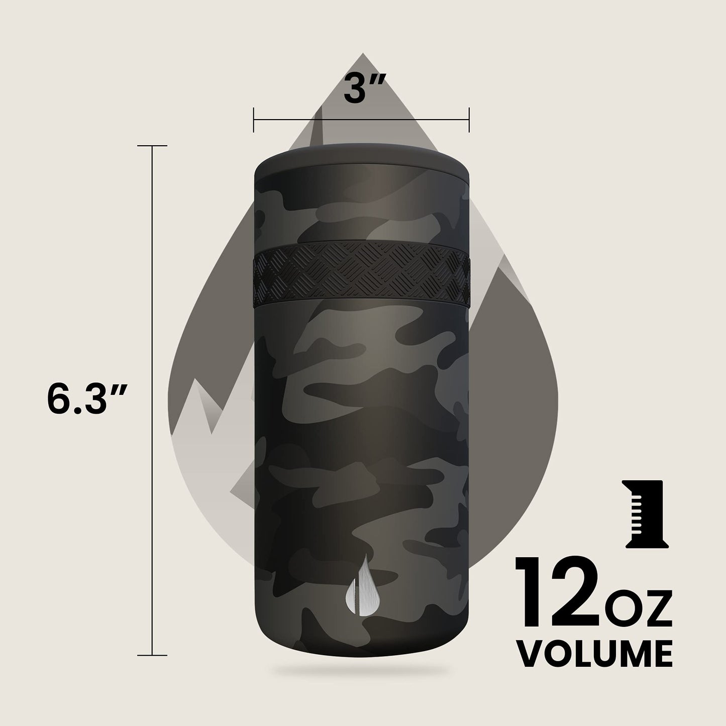 Elemental Insulated Slim Can Cooler, Triple Wall Stainless Steel Skinny Can Cooler - Drink Cooler Insulator for 12oz Skinny Seltzers, Beer, Soda Cans - Black Camo