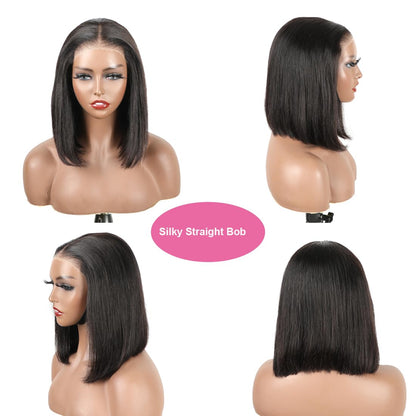 BLY 6x4 HD Lace Glueless Bob Wig Classic Silky Straight Human Hair Ready to Wear and Go Short Bob Lace Pre Cut for Women Pre Plucked Natural Black Color Hair 12 Inch
