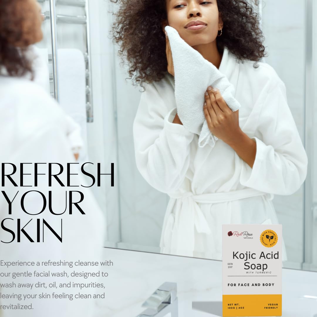 Red Rose Naturals Kojic Acid Soap with Turmeric, 4 oz Bar