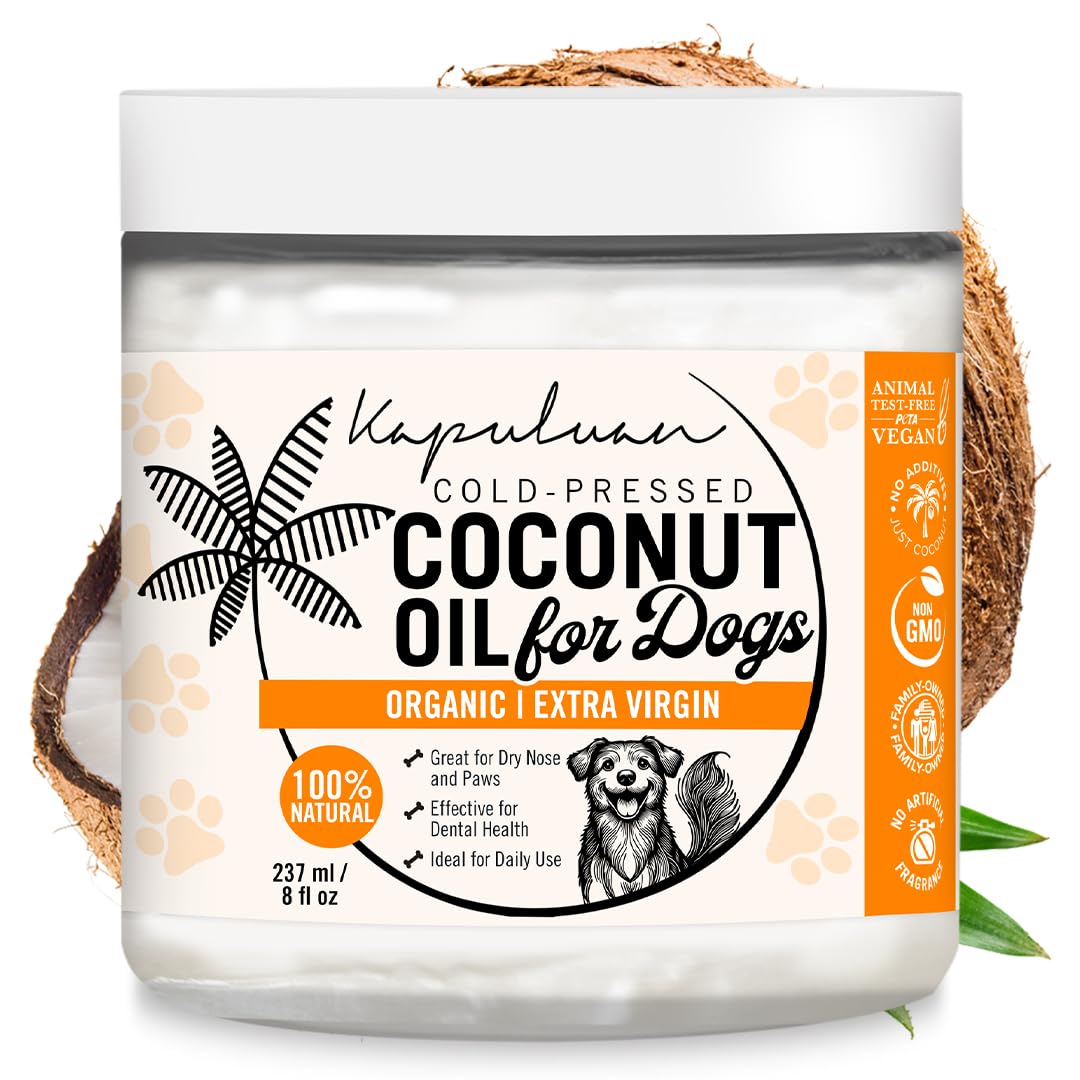 Kapuluan Organic Coconut Oil for Dogs, 8-oz – Premium Cold-Pressed, Healthy Coat & Skin – All-Natural Dog Paw and Nose Moisturizer for Healthy Skin, Shiny Coat, and Digestive Support – 100% Pure