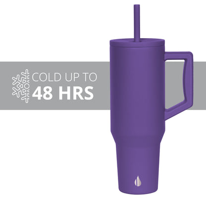 Elemental 40 oz Tumbler with Handle and Straw - Spill Proof Insulated Stainless Steel Commuter for Hot and Cold Beverages - Travel Coffee Mug with 2 Straws & Spill Proof Lid - 40oz - Purple