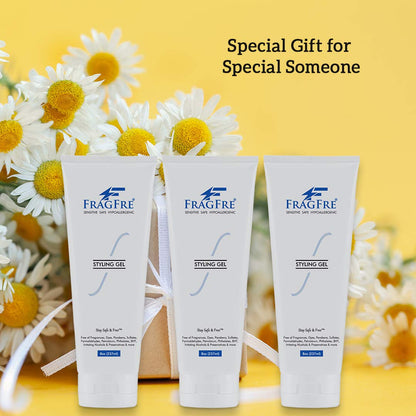 FRAGFRE Hair Styling Gel 8 oz (3-Pack Gift Set) Medium Hold - Fragrance Free Hypoallergenic - Irritation Free Styling Gel for Sensitive Skin - for Men Women Children - Gluten Free Vegan Cruelty Free