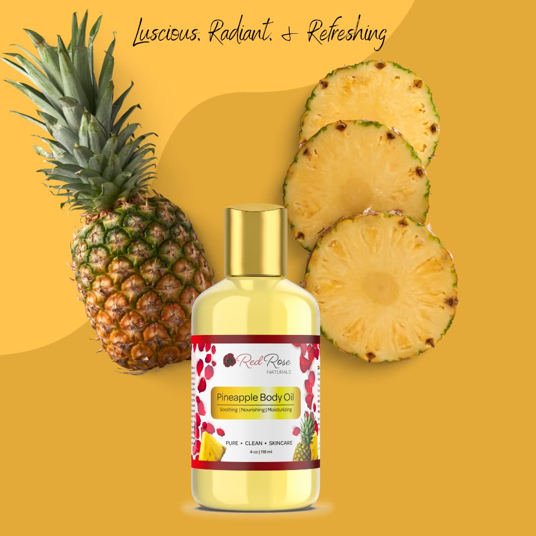 Red Rose Naturals Pineapple Body Oil, 100% Natural, Hydrating & Deep Moisturizing, Bath and Body Oil For Women, Tropical Long Lasting Fragrance, Vegan - 4 oz.