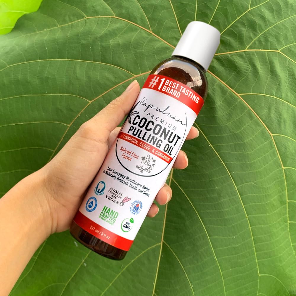 Kapuluan Coconut Oil Pulling for Teeth and Gums Mouthwash, 100% Pure and Natural, Non-GMO, Ayurvedic – Refreshing Spiced Chai Essential Oils