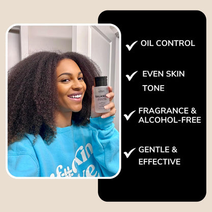 Minimo Balance Skin Brightening + Oil Control Daily Facial Toner - Hydrate & Detox Skin & Even Skin Tone - with Witch Hazel & Bamboo Water - Alcohol Free 4 oz