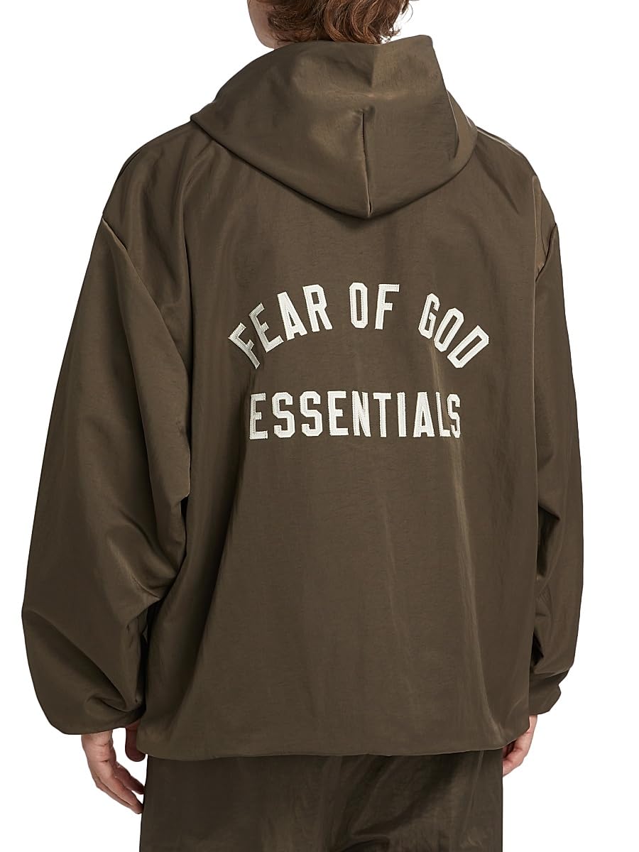 Fear of God Essentials, Coaches Hooded Nylon Jacket, X-Small, Brown