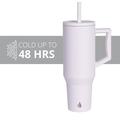 Elemental 40 oz Tumbler with Handle and Straw - Spill Proof Insulated Stainless Steel Commuter for Hot and Cold Beverages - Travel Coffee Mug with 2 Straws & Spill Proof Lid - 40oz - White