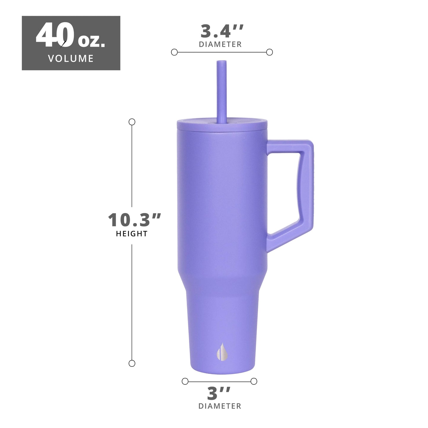 Elemental 40 oz Tumbler with Handle and Straw - Spill Proof Insulated Stainless Steel Commuter for Hot and Cold Beverages - Travel Coffee Mug with 2 Straws & Spill Proof Lid - 40oz - Lavender